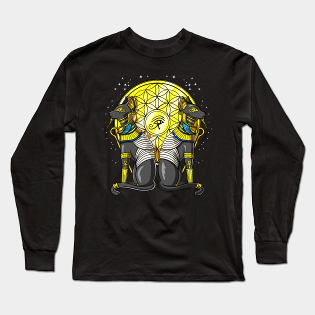 Egyptian Cat Goddess Long Sleeve T-Shirt by underheaven